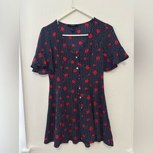 Forever 21 Navy and Red Floral Blouse